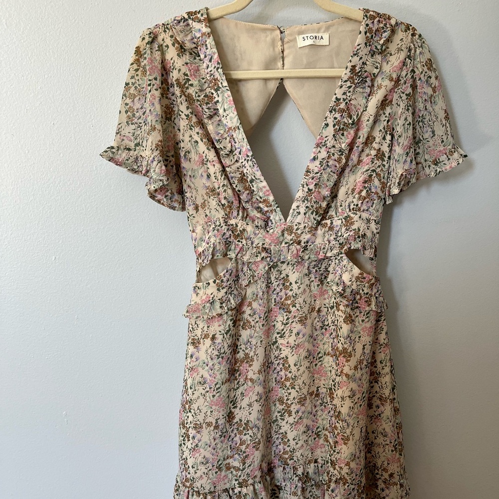 Storia Floral Print Dress - Cream and Pink